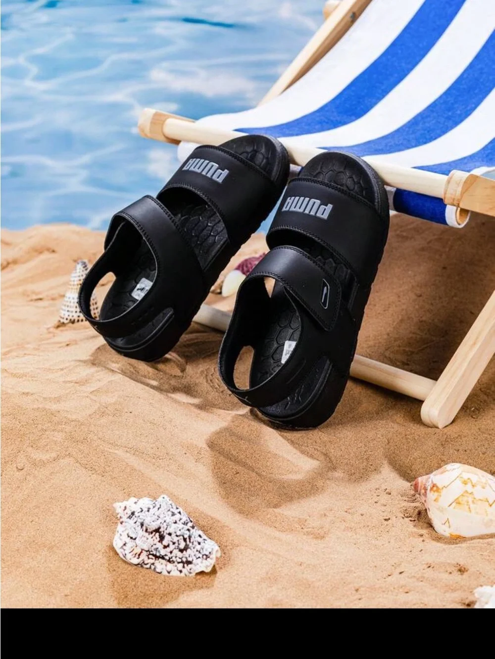 Puma Black Dual-Strap Slide Sandals